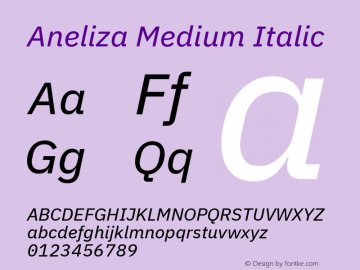 Aneliza Medium Italic Version 3.001;September 8, 2019;FontCreator 11.5.0.2425 64-bit; ttfautohint (v1.6)图片样张
