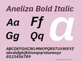 Aneliza Bold Italic Version 3.001;September 8, 2019;FontCreator 11.5.0.2425 64-bit; ttfautohint (v1.6) Font Sample