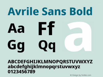 Avrile Sans Bold Version 2.001;September 10, 2019;FontCreator 11.5.0.2425 64-bit图片样张
