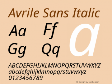 Avrile Sans Italic Version 2.001;September 10, 2019;FontCreator 11.5.0.2425 64-bit图片样张