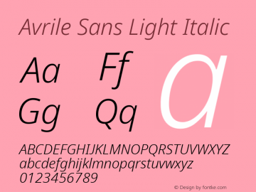 Avrile Sans Light Italic Version 2.001;September 10, 2019;FontCreator 11.5.0.2425 64-bit Font Sample