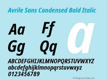 Avrile Sans Condensed Bold Italic Version 2.001;September 10, 2019;FontCreator 11.5.0.2425 64-bit图片样张