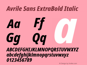 Avrile Sans ExtraBold Italic Version 2.001;September 10, 2019;FontCreator 11.5.0.2425 64-bit Font Sample