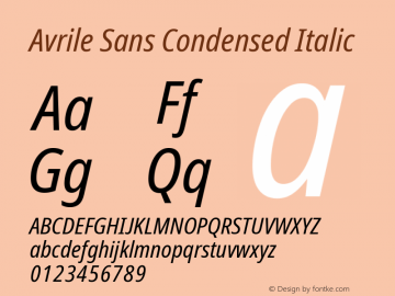 Avrile Sans Condensed Italic Version 2.001;September 10, 2019;FontCreator 11.5.0.2425 64-bit图片样张