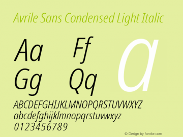 Avrile Sans Condensed Light Italic Version 2.001;September 10, 2019;FontCreator 11.5.0.2425 64-bit图片样张