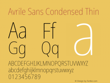 Avrile Sans Condensed Thin Version 2.001;September 10, 2019;FontCreator 11.5.0.2425 64-bit图片样张
