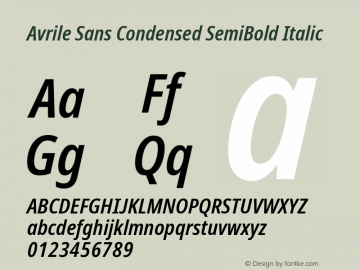 Avrile Sans Condensed SemiBold Italic Version 2.001;September 10, 2019;FontCreator 11.5.0.2425 64-bit图片样张