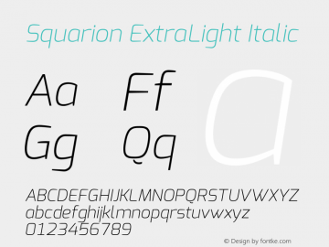 Squarion ExtraLight Italic Version 1.00;September 11, 2019;FontCreator 11.5.0.2425 64-bit图片样张