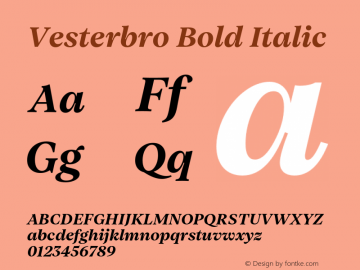 Vesterbro-BoldItalic Version 1.400 Font Sample