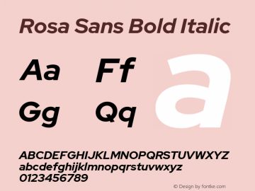 Rosa Sans Bold Italic Version 1.005;September 16, 2019;FontCreator 11.5.0.2425 64-bit; ttfautohint (v1.6) Font Sample