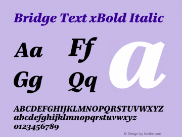 Bridge Text xBold Italic Version 1.000 Font Sample