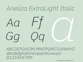 Aneliza ExtraLight Italic Version 3.001;September 8, 2019;FontCreator 11.5.0.2425 64-bit; ttfautohint (v1.6)图片样张