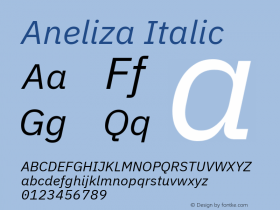 Aneliza Italic Version 3.001;September 8, 2019;FontCreator 11.5.0.2425 64-bit; ttfautohint (v1.6)图片样张