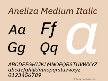 Aneliza Medium Italic Version 3.001;September 8, 2019;FontCreator 11.5.0.2425 64-bit; ttfautohint (v1.6) Font Sample