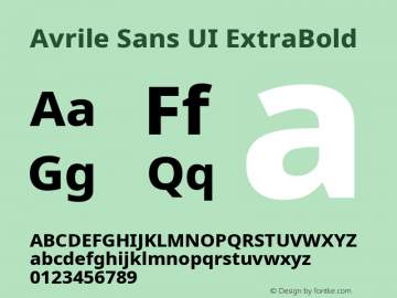 Avrile Sans UI ExtraBold Version 1.001;September 22, 2019;FontCreator 11.5.0.2425 64-bit; ttfautohint (v1.6) Font Sample