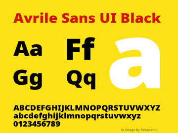 Avrile Sans UI Black Version 1.001;September 22, 2019;FontCreator 11.5.0.2425 64-bit; ttfautohint (v1.6) Font Sample