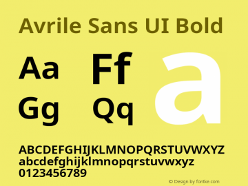 Avrile Sans UI Bold Version 1.001;September 22, 2019;FontCreator 11.5.0.2425 64-bit; ttfautohint (v1.6) Font Sample