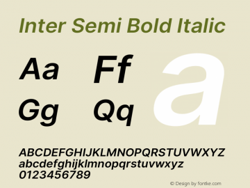 Inter Semi Bold Italic Version 3.010;git-aca7606f2 Font Sample