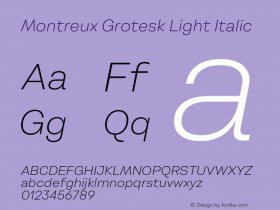 Montreux Grotesk Light Italic Version 1.000;hotconv 1.0.109;makeotfexe 2.5.65596图片样张