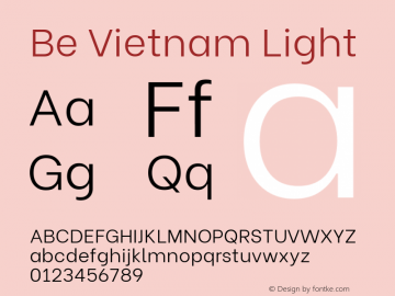 Be Vietnam Light Version 4.000 Font Sample