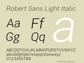 RobertSans-LightItalic Version 12.135;September 28, 2019;FontCreator 11.5.0.2425 64-bit Font Sample