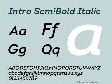 Intro SemiBold Italic Version 2.000;hotconv 1.0.109;makeotfexe 2.5.65596图片样张