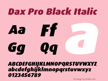 DaxPro-BlackItalic Version 7.504; 2005; Build 1007 Font Sample