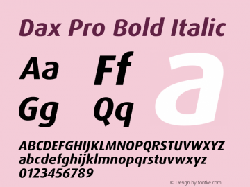 DaxPro-BoldItalic Version 7.504; 2005; Build 1006 Font Sample