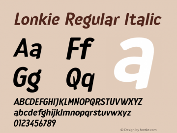 Lonkie-Regular Italic Version 1.000 Font Sample