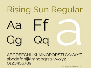 Rising Sun Version 1.00;October 5, 2019;FontCreator 12.0.0.2547 64-bit; ttfautohint (v1.6) Font Sample