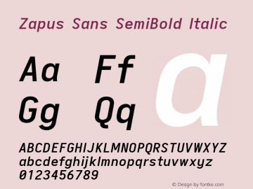 Zapus Sans SemiBold Italic Version 1.00;October 8, 2019;FontCreator 12.0.0.2547 64-bit; ttfautohint (v1.6) Font Sample