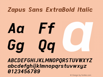 Zapus Sans ExtraBold Italic Version 1.00;October 8, 2019;FontCreator 12.0.0.2547 64-bit; ttfautohint (v1.6) Font Sample
