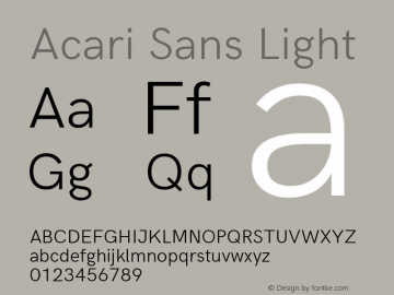 Acari Sans Light Version 1.045;January 11, 2019;FontCreator 11.5.0.2425 64-bit; ttfautohint (v1.6) Font Sample