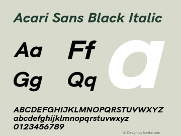 Acari Sans Black Italic Version 1.045;October 10, 2019;FontCreator 12.0.0.2547 64-bit; ttfautohint (v1.6) Font Sample