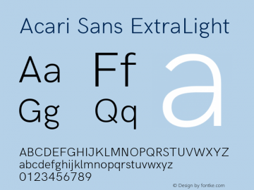 Acari Sans ExtraLight Version 1.045;October 10, 2019;FontCreator 12.0.0.2547 64-bit; ttfautohint (v1.6) Font Sample