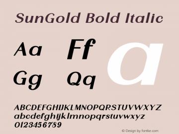 SunGold Bold Italic Version 1.000 Font Sample