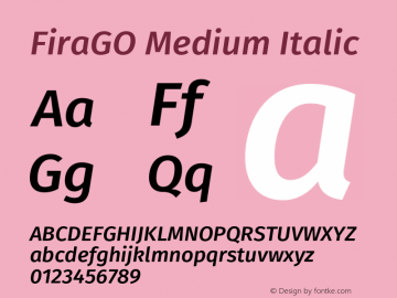 FiraGO Medium Italic Version 1.001;PS 001.001;hotconv 1.0.88;makeotf.lib2.5.64775 Font Sample