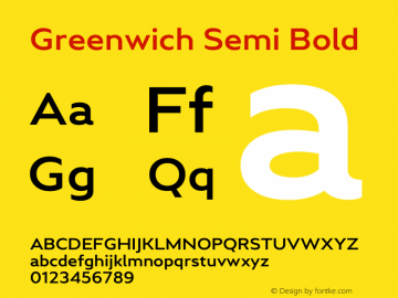Greenwich-SemiBold Version 1.000; ttfautohint (v0.97) -l 8 -r 50 -G 200 -x 14 -f dflt -w G Font Sample