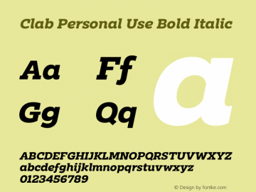 ClabPersonalUse-BoldItalic Version 1.000 Font Sample