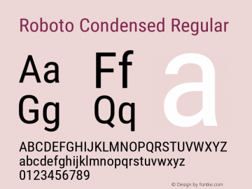 Roboto Condensed Regular Version 2.001201; 2014 Font Sample