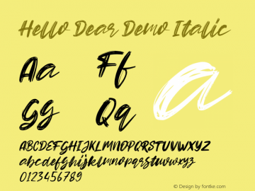 Hello Dear Demo Italic Version 1.000 Font Sample