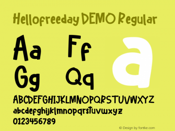 Hellofreeday DEMO Version 1.00;September 21, 2019;FontCreator 11.5.0.2422 64-bit图片样张