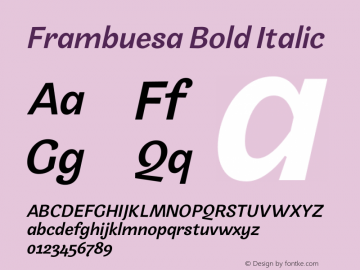 Frambuesa Bold Italic Version 1.000 Font Sample