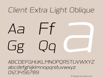 Client Extra Light Oblique Version 1.00 Font Sample