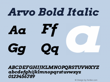 Arvo Bold Italic Version 1.006 2010 beta release; ttfautohint (v1.8.2) Font Sample