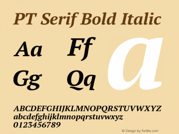 PT Serif Bold Italic Version 1.000W OFL Font Sample