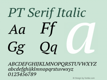 PT Serif Italic Version 1.000W OFL Font Sample