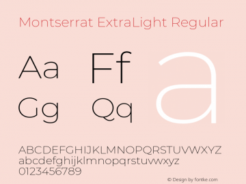 Montserrat ExtraLight Version 7.200 Font Sample