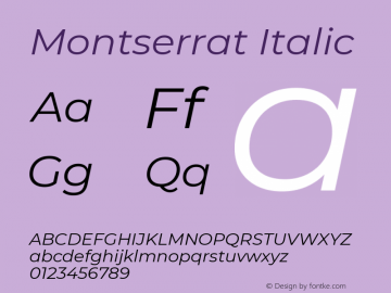 Montserrat Italic Version 7.200 Font Sample