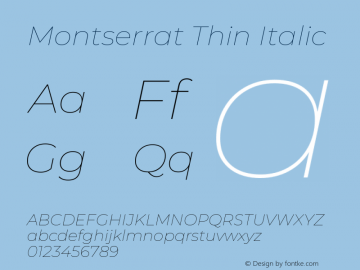 Montserrat Thin Italic Version 7.200 Font Sample